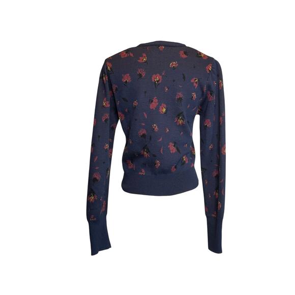 Zara navy blue floral knit buttoned cropped cardigan sweater size small - Picture 11 of 12